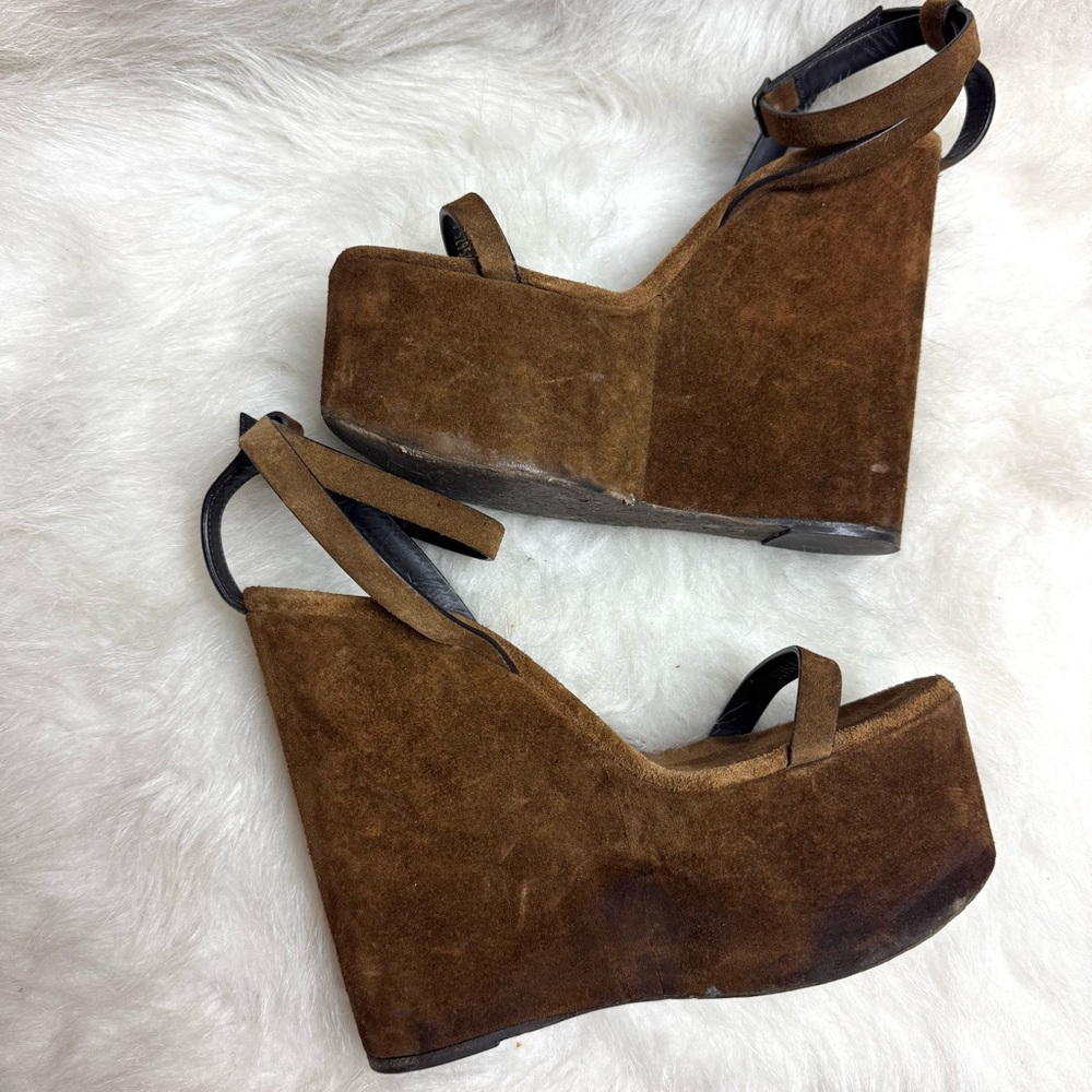 Saint Laurent Frida Suede Platform Wedge Sandals 38 - Picture 7 of 11